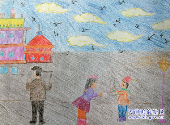 滨海新区小学生绘画大赛作品:《幸福的平安夜