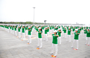 武清区第一套舞步健身操亮相绿博会南湖景区